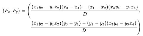 Line intersection formula from two points