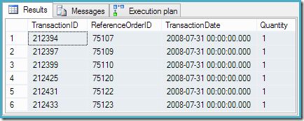 Six row query result