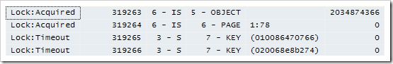 Trace showing two lock timeouts