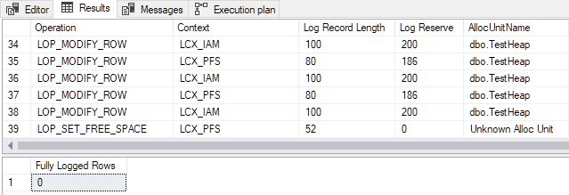 Transaction log entries for 898 rows