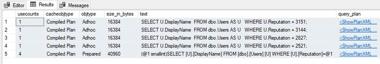 Plan cache entries