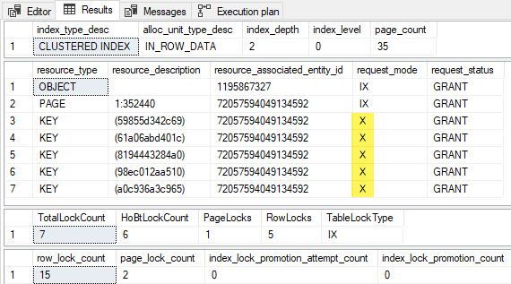 Test 10 results showing 5 exclusive locks