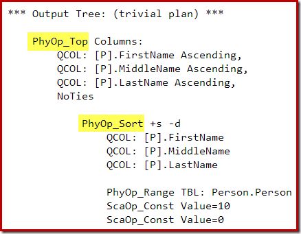 Query optimizer output