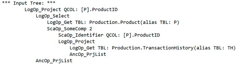 Input tree using IN semi join syntax