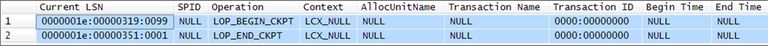 Log entries for CHECKPOINT