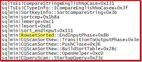 Unoptimized Top N Sort call stack