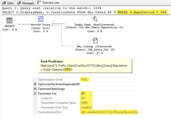 Estimated non-parameterized plan