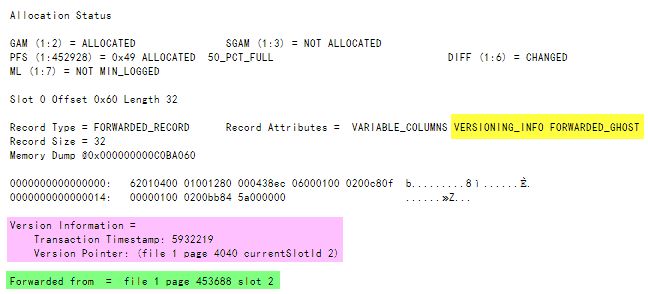 DBCC PAGE output