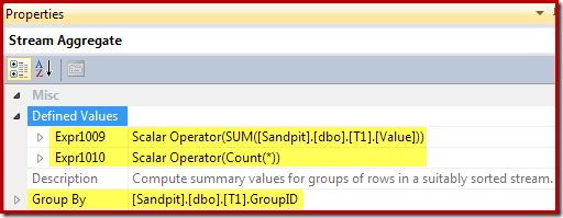 Stream Aggregate properties