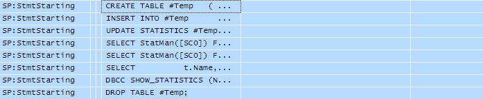 Profiler output with UPDATE STATS