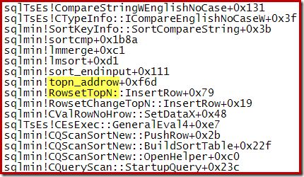 Optimized Top N Sort stack trace