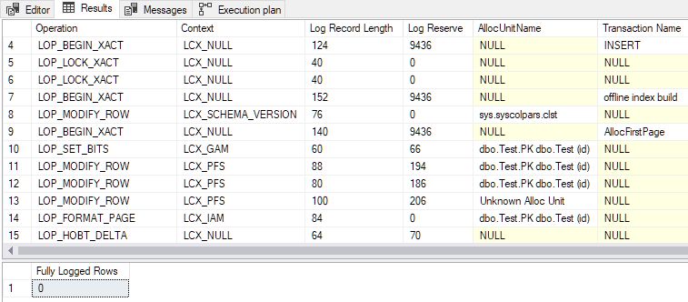 Minimal logging