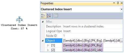 SSMS view of Clustered Index Insert properties