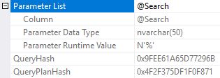 Plan root node Parameter List shows only a runtime value