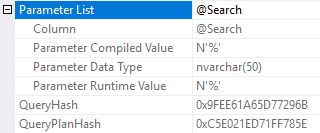 Plan root node Parameter List shows a compiled value