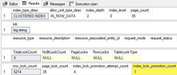 Test 5 results showing lock escalation