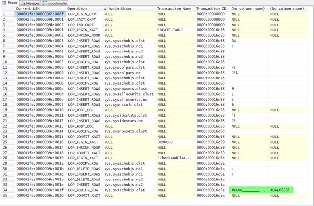 Transaction log entries