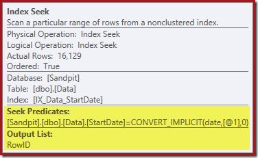 Index Seek Properties