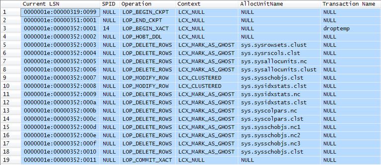 Transaction log entries from asynchronous cleanup