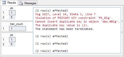 Output showing violation of PRIMARY KEY