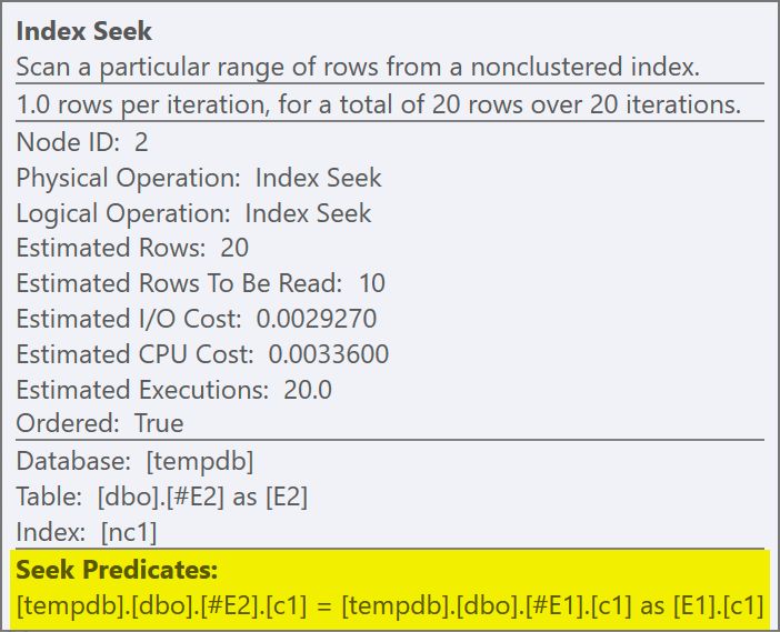 Index Seek properties