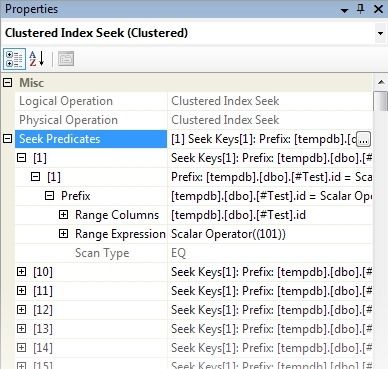 Clustered Index Seek properties