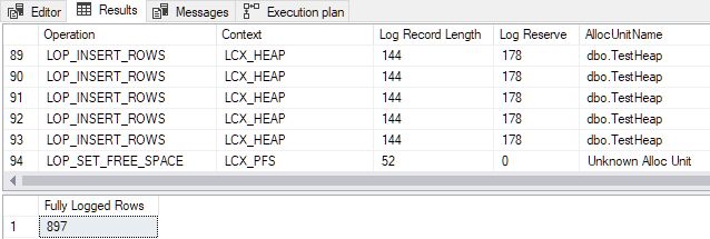 Transaction log entries for 897 rows