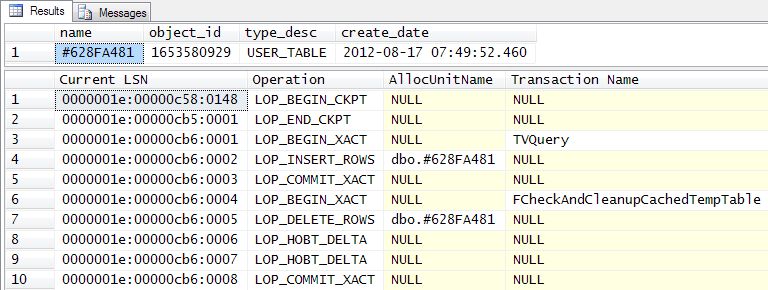 Transaction log for a cached table variable